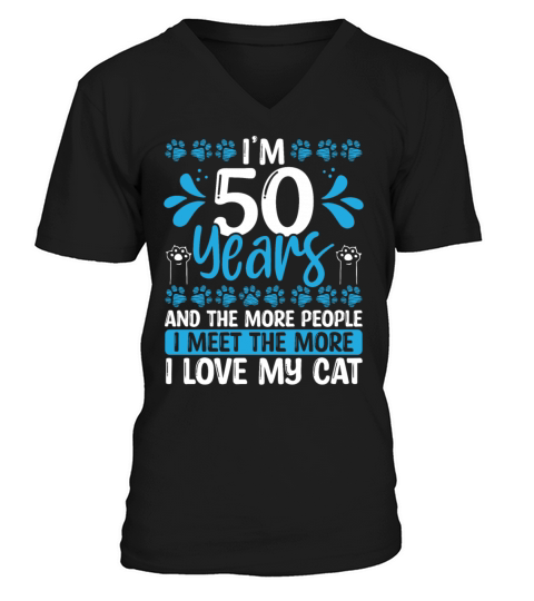 50 Year Old Cat Dad Cat 50th Birthday Kitten Lover V-Neck T-shirt