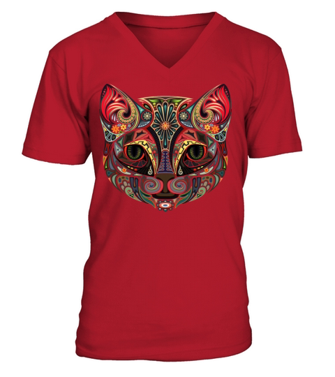 Cat Face MultiColor V-Neck T-shirt