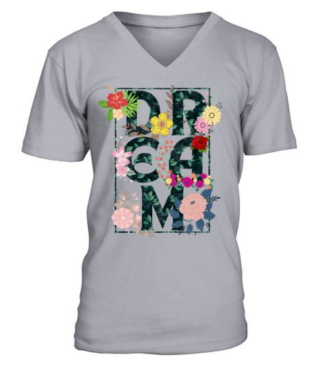 Dream a vintage floral text V-Neck T-shirt