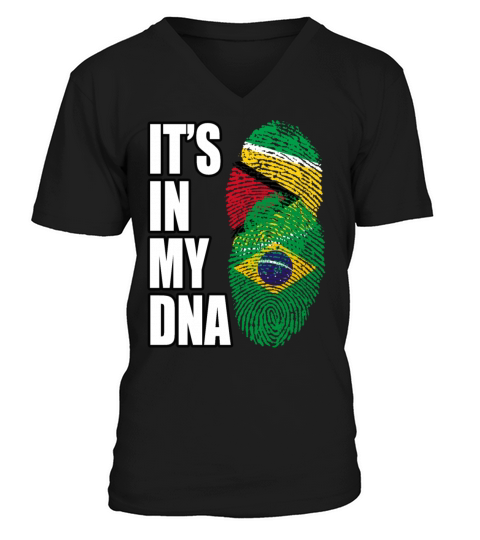 Guyanese And Brazilian Mix Heritage DNA Flag V-Neck T-shirt