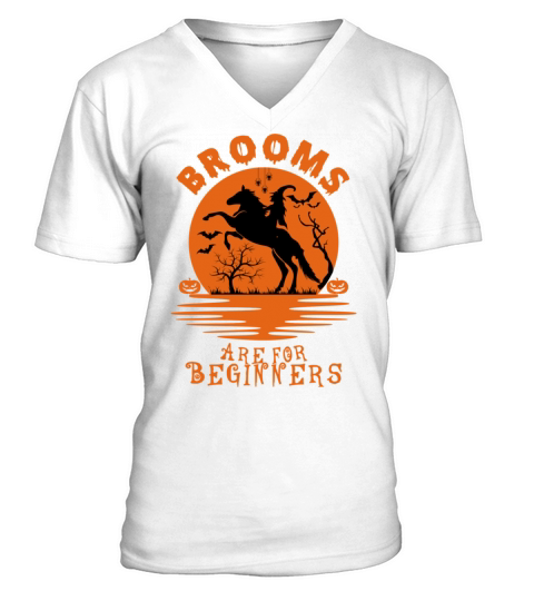 Horses Witch Halloween Brooms Are For Beginners V-Neck T-shirt