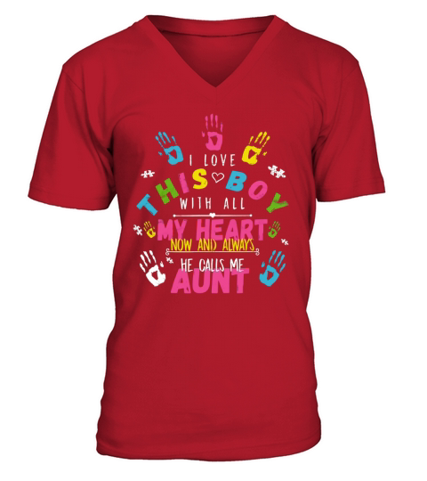I Love This Boy With All My Heart He Calls Me Aunt Autism Awareness V-Neck T-shirt