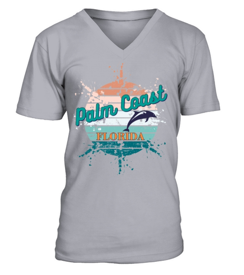 Palm Coast Florida Retro Vintage Exploding Sunset V-Neck T-shirt