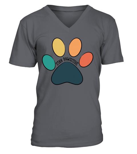Paw Print - Stay Pawsitive Vintage Black Text V-Neck T-shirt