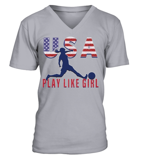 Play Like Girl USA Flag Football Team V-Neck T-shirt