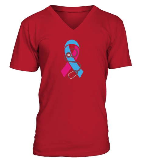 Stethoscope-Pregnancy Infant Loss Awareness Ribbon V-Neck T-shirt
