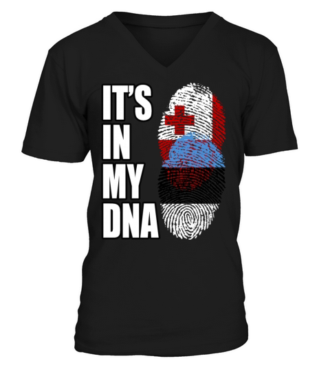 Tongan And Estonian Mix Heritage DNA Flag V-Neck T-shirt