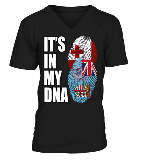 Tongan And Fijian Mix Heritage DNA Flag V-Neck T-shirt