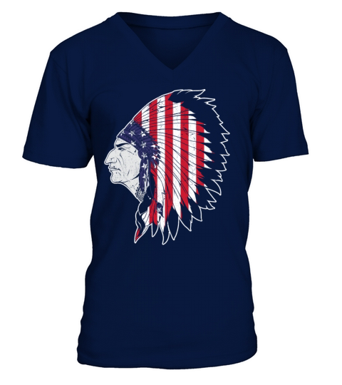 US Flag Native American Chief Traditional Indian V-Neck T-shirt