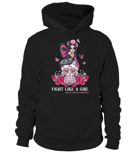 Skull fight like a girl breast cancer awareness Hoodie Unisex