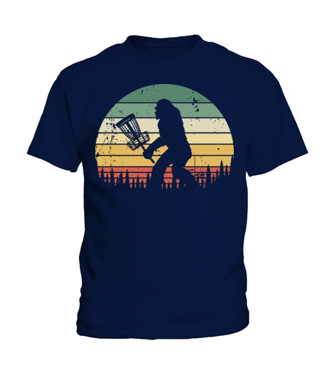Funny Bigfoot Disc Golf Trees Vintage Sunset Kids T-Shirt