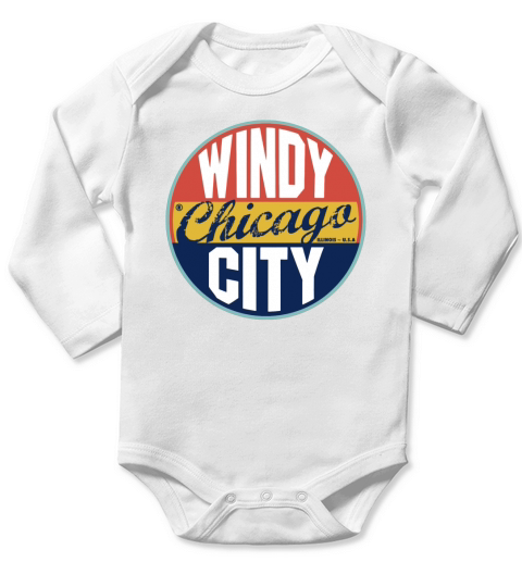 Chicago Vintage Label T-Shirt Long Sleeve Baby One-Piece