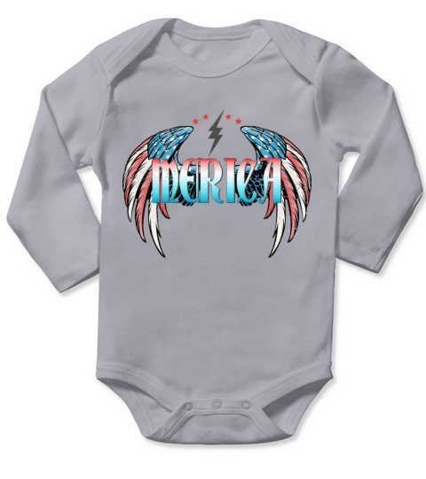 Merica Wings Flag Patriotic July 4th Long Sleeve Baby One-Piece