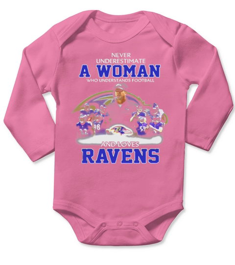Never Underestimate a Woman Who Understands Football And Loves Ravens Long Sleeve Baby One-Piece