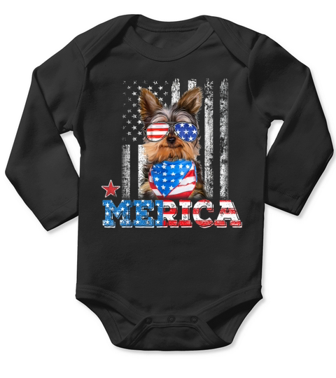 Yorkie 4th of July Yorkshire Terrier America Flag shirt Long Sleeve Baby One-Piece