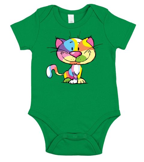 Cute Kitty Cartoon Colorful Pop Art Design Short Sleeve Baby One-Piece