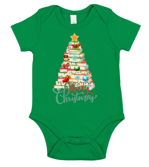 Merry Christmas Books Pine Tree Reading Lovers Short Sleeve Baby One-Piece