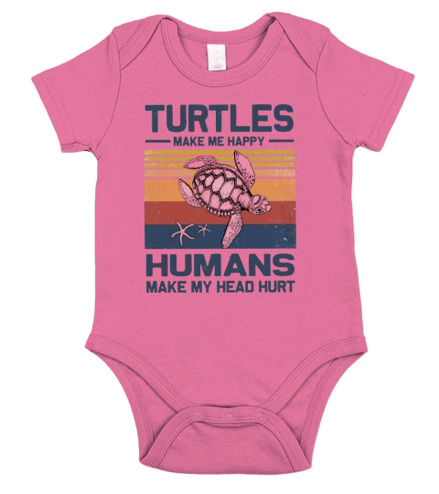 Turtles Make Me Happy Humans Make My Head Hurt Vintage shirtsh Short Sleeve Baby One-Piece