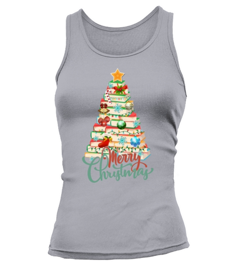 Merry Christmas Books Pine Tree Reading Lovers Tank top Woman