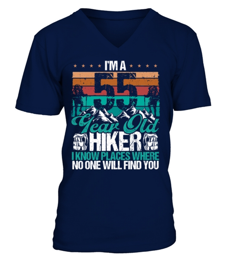 55 Birthday Hikers Vintage Mountains 55 Years Old V-Neck T-shirt