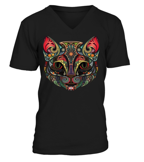 Cat Face MultiColor V-Neck T-shirt