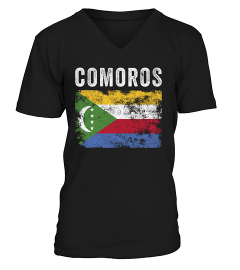Comoros Flag Distressed - Comoran Flag V-Neck T-shirt