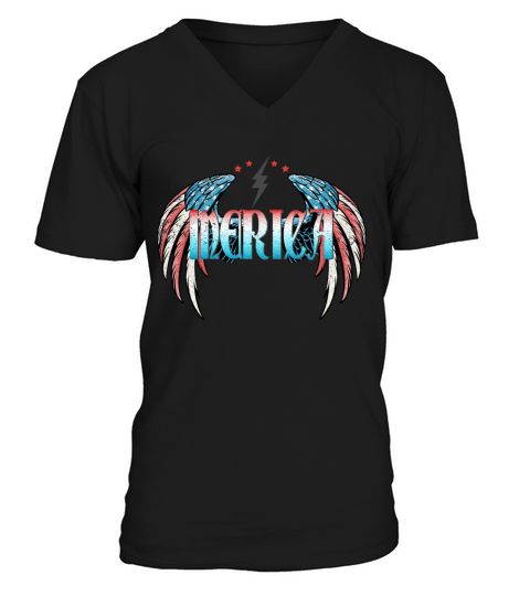 Merica Wings Flag Patriotic July 4th V-Neck T-shirt