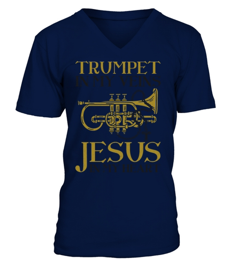 Trumpet Player Jesus Faith V-Neck T-shirt