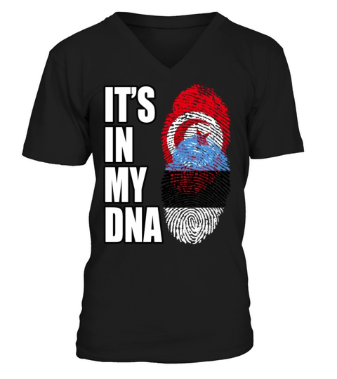 Tunisian And Estonian Mix Heritage DNA Flag V-Neck T-shirt