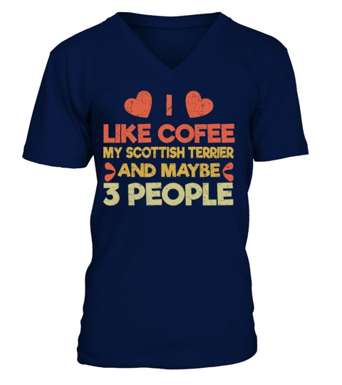 Vintage Pet Dog Like Coffee Love Scottish Terrier V-Neck T-shirt