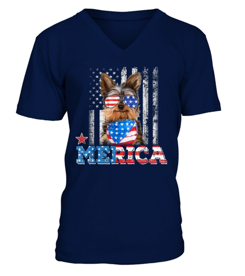 Yorkie 4th of July Yorkshire Terrier America Flag shirt V-Neck T-shirt