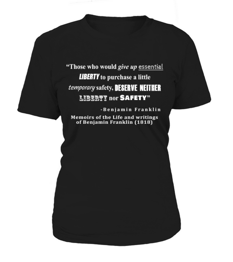 Liberty and Security Benjamin Franklin Quote White Text Women's T-Shirt