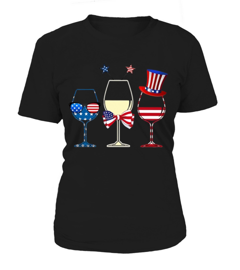 Red White Blue Wine Glasses American Flag 4th Of July Independence Day shirt Women's T-Shirt