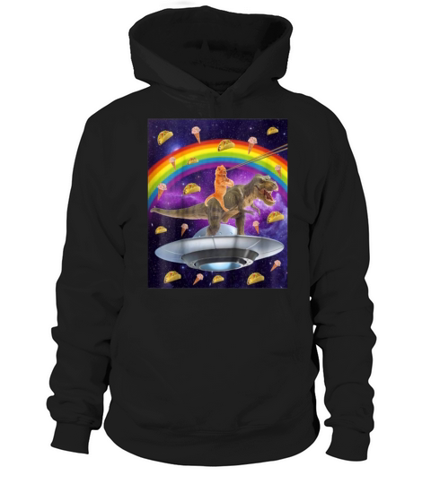 Taco Kitty Rainbow Laser Eye T-Rex Riding Space Cat - Unisex Long Sleeve Hoodie Unisex