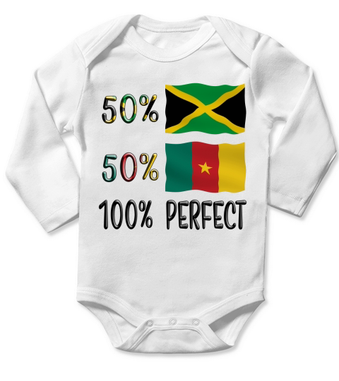 50 Jamaica 50 Cameroon 100 Perfect Long Sleeve Baby One-Piece