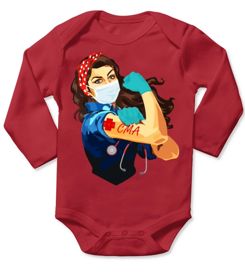Certified Medication Assistant Cma Frontline Workers Nurse Strong Rosie Riveter Long Sleeve Baby One-Piece