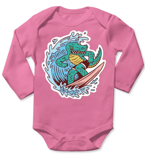 crocodile surfing Long Sleeve Baby One-Piece