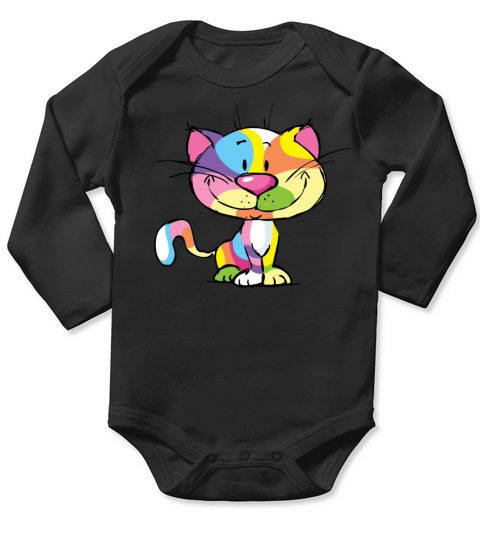 Cute Kitty Cartoon Colorful Pop Art Design Long Sleeve Baby One-Piece
