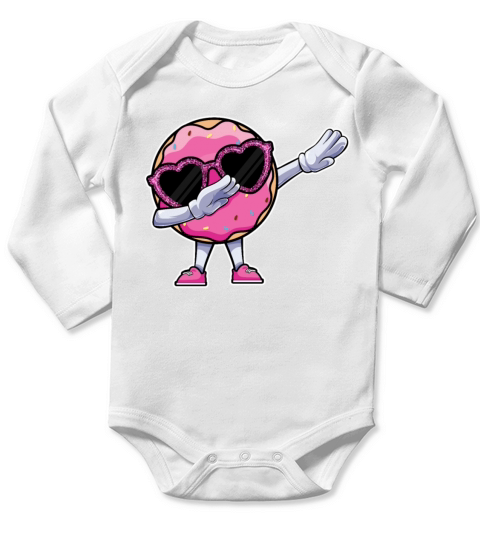Dabbing Donut Wearing Glass - Funny Dab Doughnut Long Sleeve Baby One-Piece