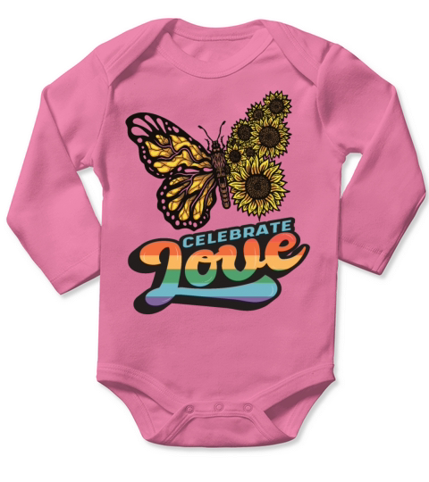 Love Sunflower Butterfly Motivational Quote with B Long Sleeve Baby One-Piece