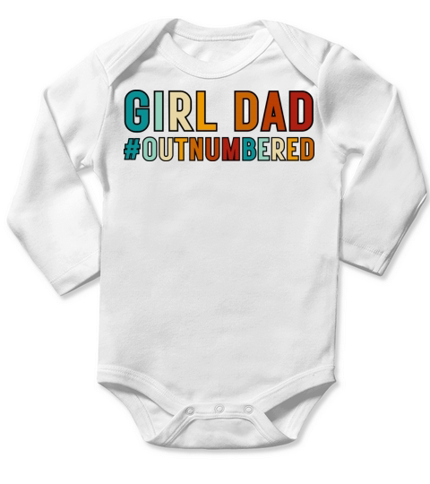 Retro Vintage Girl Dad Outnumbered Long Sleeve Baby One-Piece