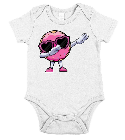 Dabbing Donut Wearing Glass - Funny Dab Doughnut Short Sleeve Baby One-Piece