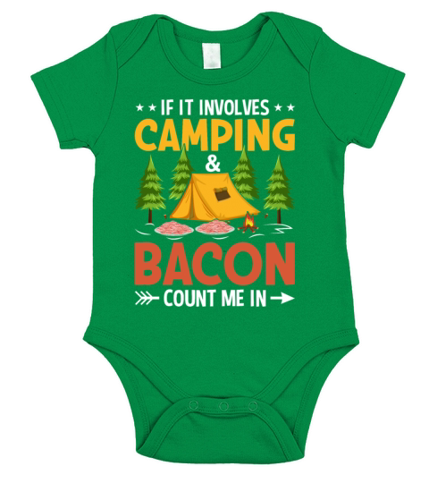 If It Involves Camping and Bacon - Funny Pork Short Sleeve Baby One-Piece