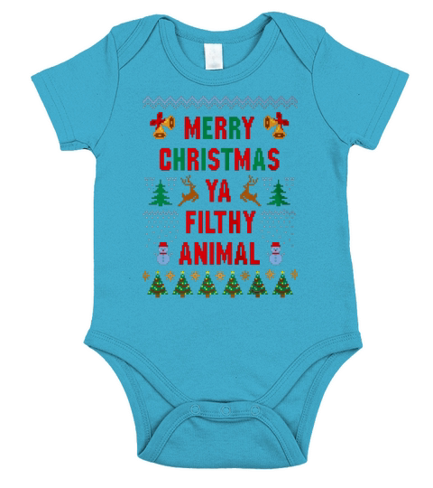 Merry Christmas Ya Filthy Animal Ugly Sweater Short Sleeve Baby One-Piece