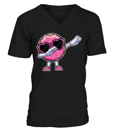 Dabbing Donut Wearing Glass - Funny Dab Doughnut V-Neck T-shirt
