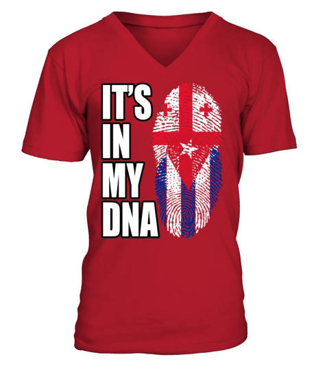Georgian And Cuban Mix Heritage DNA Flag V-Neck T-shirt