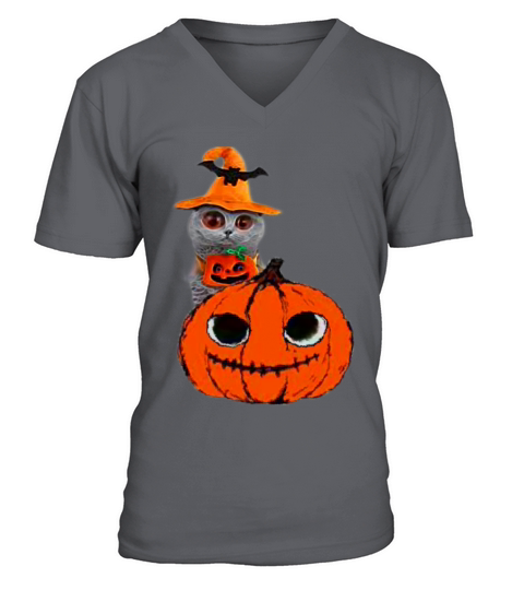 Halloween Cat Pumpkin V-Neck T-shirt