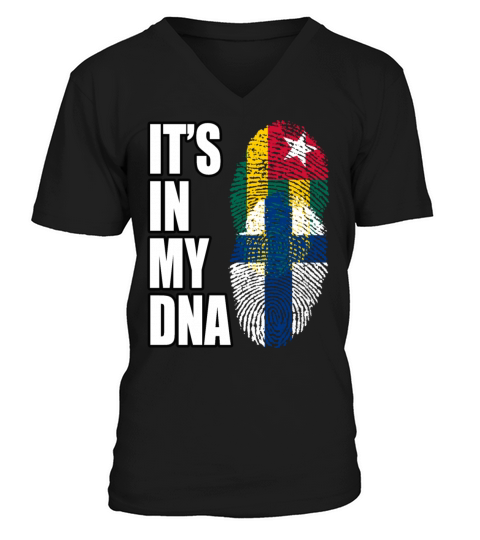 Togolese And Finland Mix Heritage DNA Flag V-Neck T-shirt