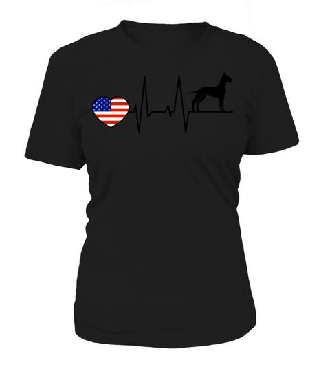 Great Dane Dad American USA Flag Heartbeat Black Women's T-Shirt