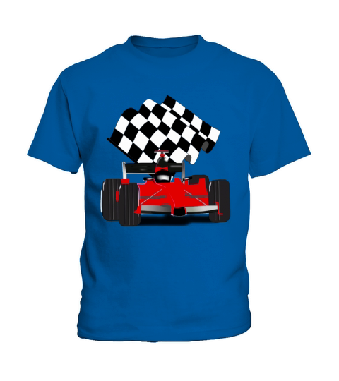 Red Race Car with Checkered Flag Kids T-Shirt